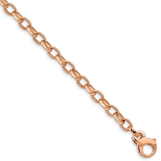 14K Rose Gold 20 inch 5mm Hand Polished with Ridged Edge Fancy Link Fancy Lobster Clasp Chain