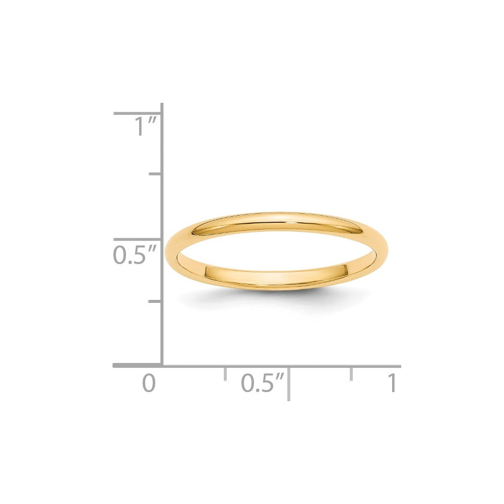 14k Yellow Gold 2mm Half Round Wedding Band Size 8.5