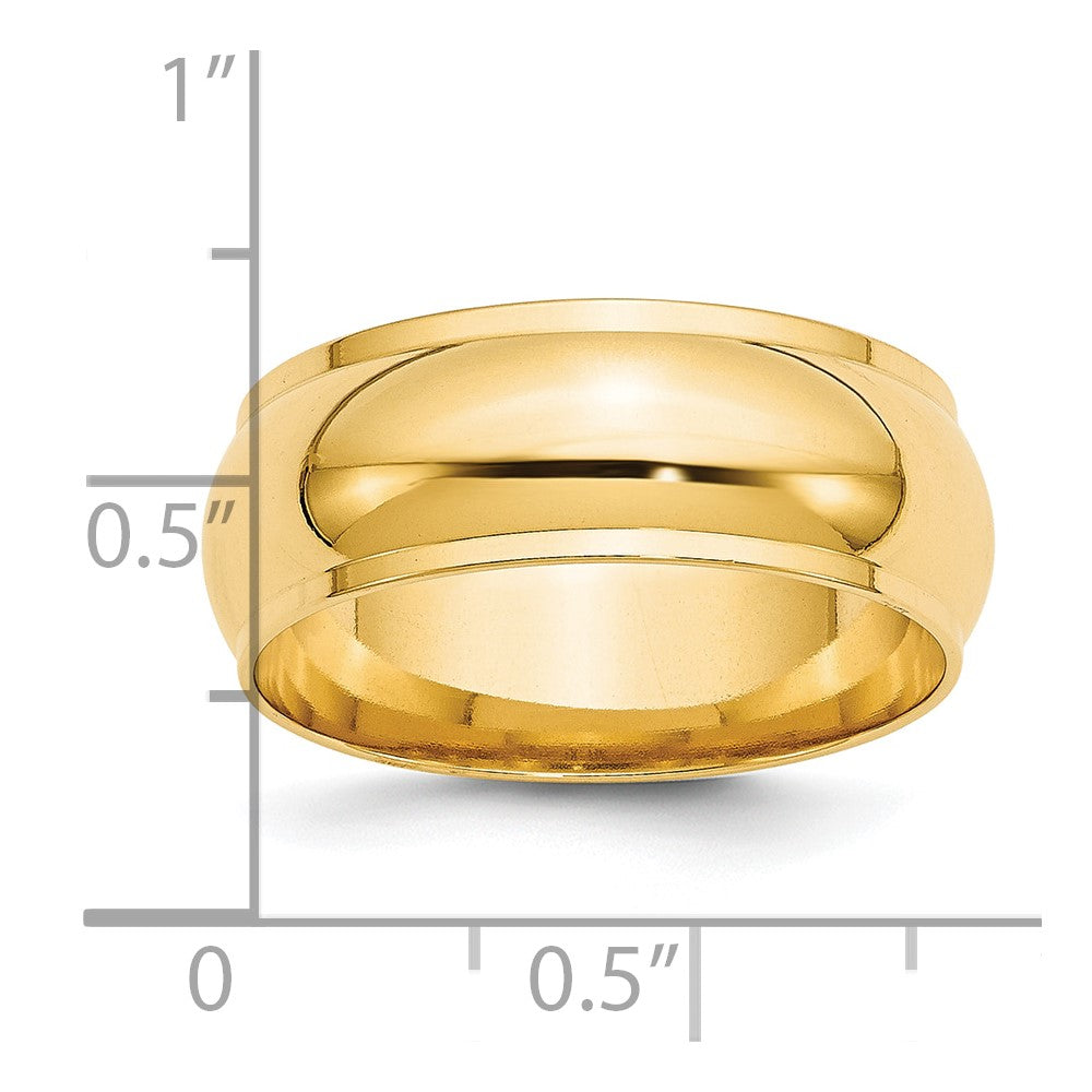 14k Yellow Gold 8mm Half Round with Edge Wedding Band Size 8