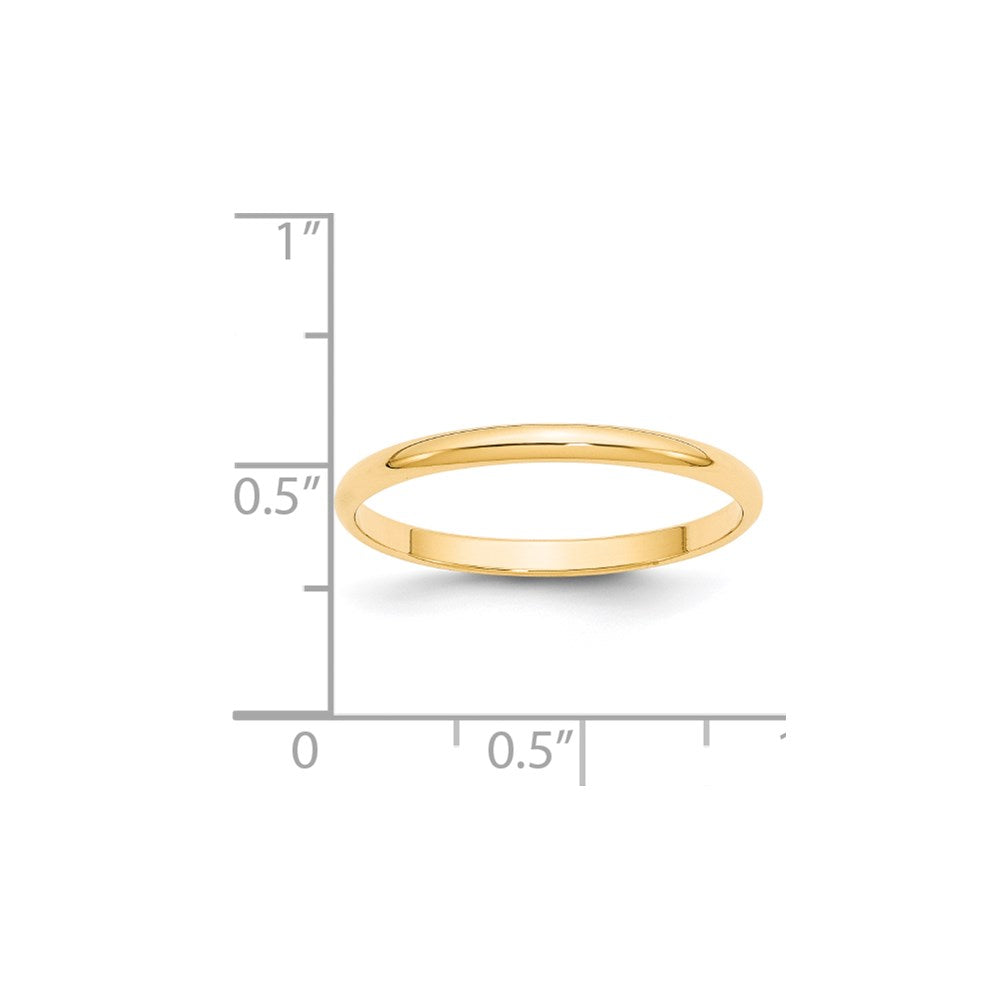 14k Yellow Gold 2mm Lightweight Half Round Wedding Band Size 11.5