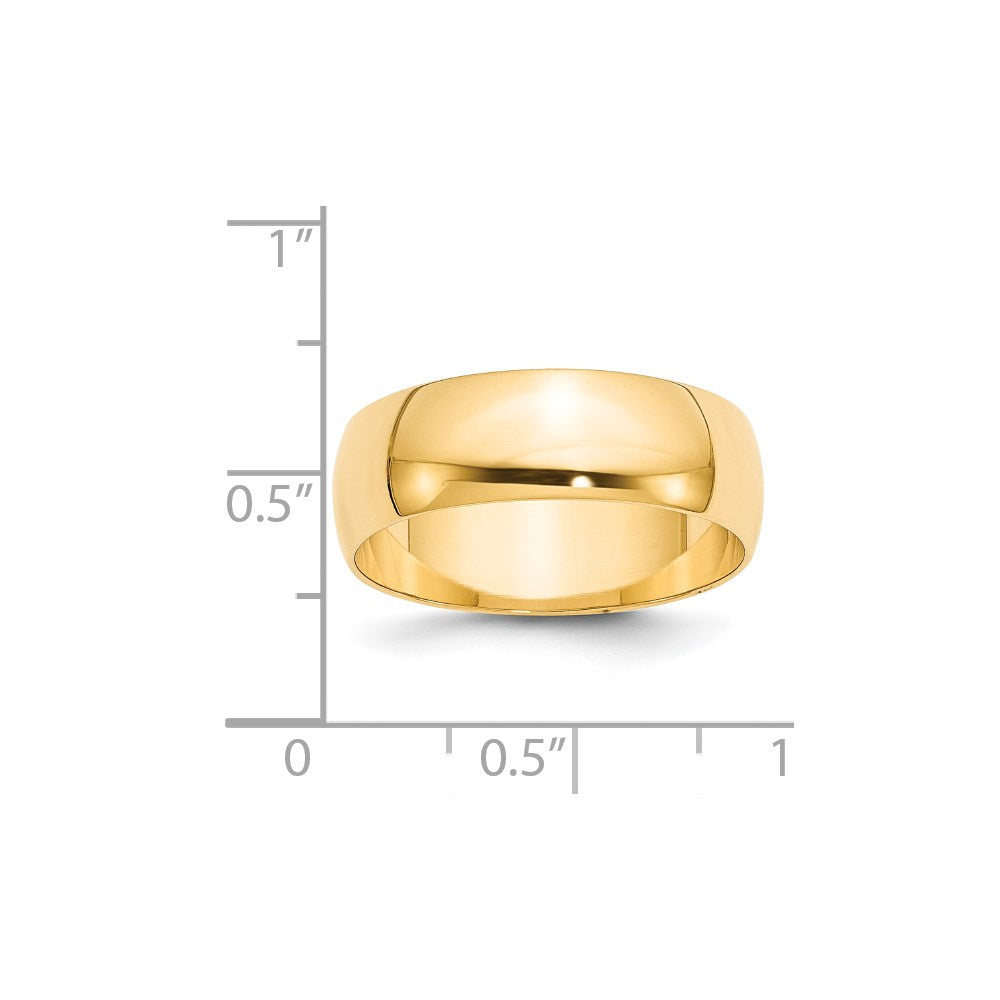 14k Yellow Gold 7mm Lightweight Half Round Wedding Band Size 13.5