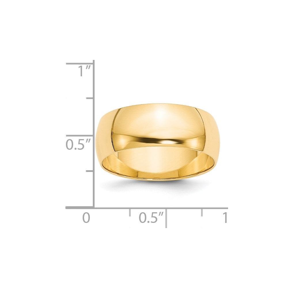 14k Yellow Gold 8mm Lightweight Half Round Wedding Band Size 14