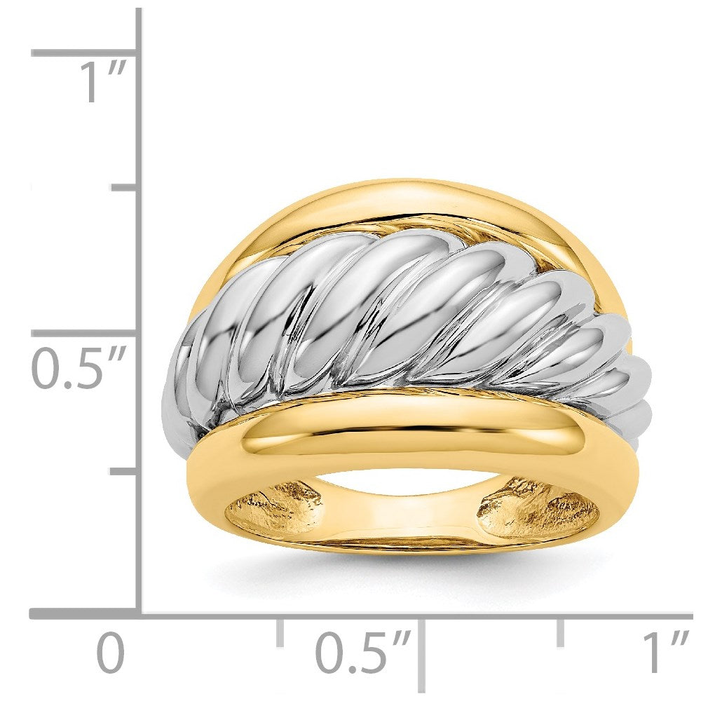 14k Two-tone Polished Twisted Dome Ring