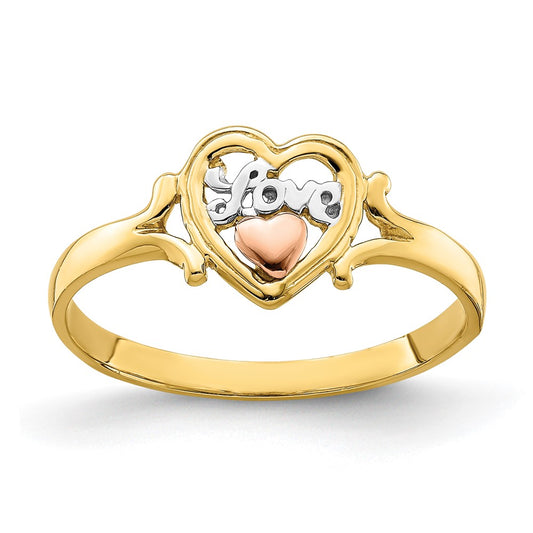 14k Yellow and Rose Gold w/Rhodium Love Heart Ring