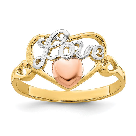 14k Yellow and Rose Gold w/Rhodium Love Heart Ring