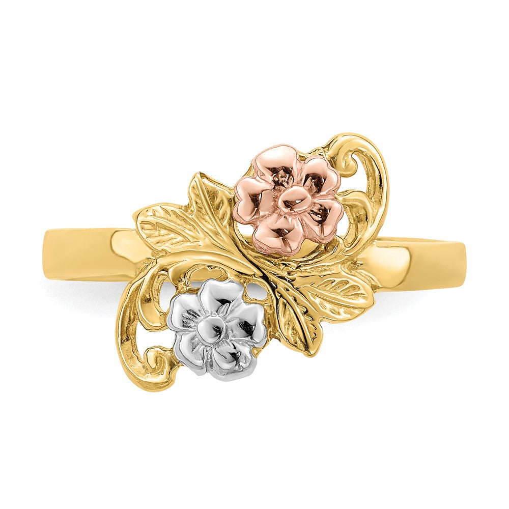 14k Two-tone w/White Rhodium Flower Ring