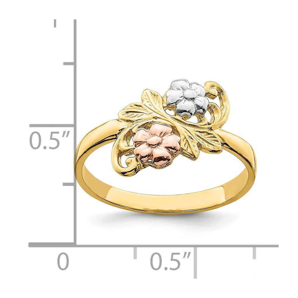14k Two-tone w/White Rhodium Flower Ring