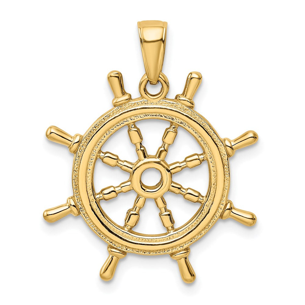 14K  3D Ships Wheel Pendant