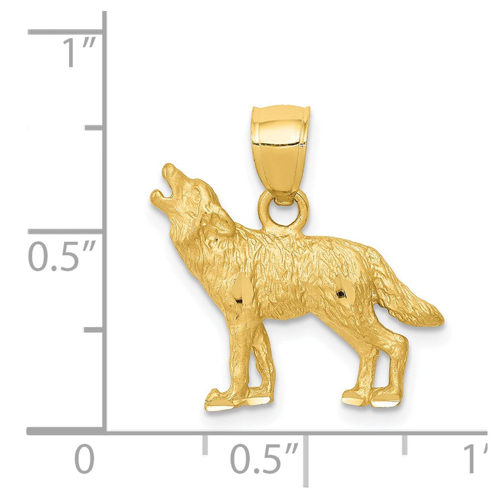 14K Diamond-cut Wolf Pendant