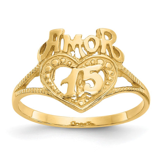 14k Yellow Gold 15 Amor Heart Ring