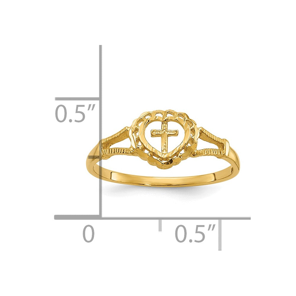 14K Diamond-Cut Heart & Cross Ring