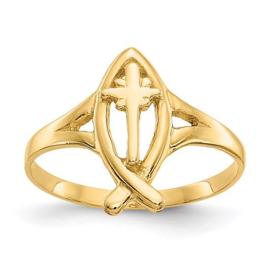 14k Ichthus w/Cross Ring