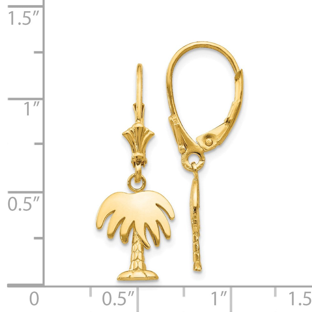 14K Palm Tree Leverback Earrings