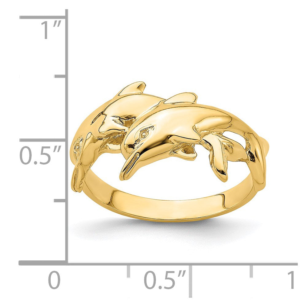14K Polished Double Dolphin Ring