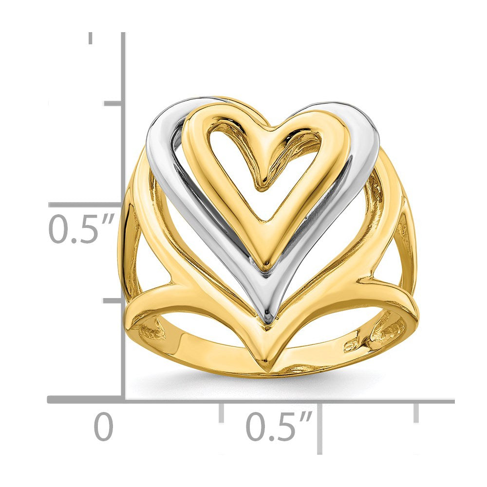 14K Two-tone Triple Stacked Heart Ring