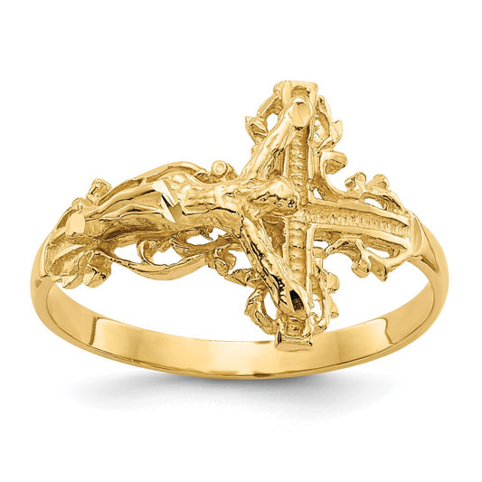 14K Diamond-cut Crucifix Ring