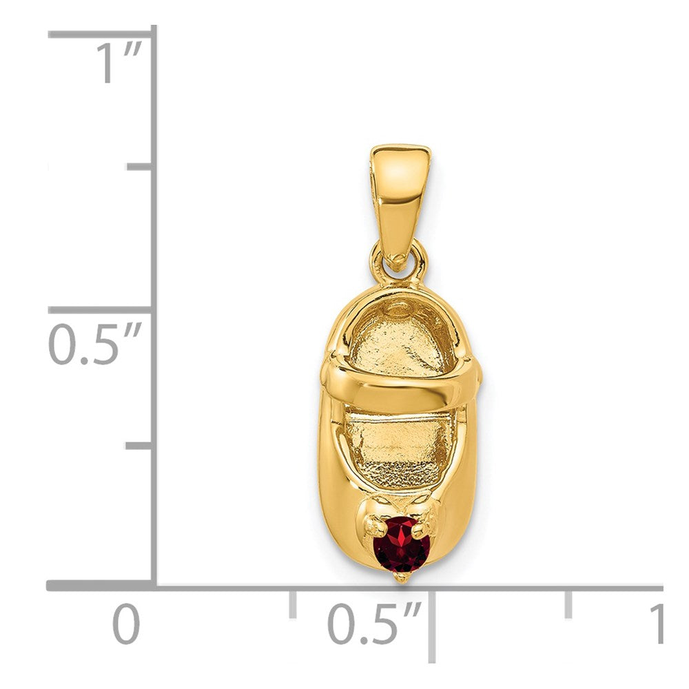 14k 3-D January Engraveable Red Synthetic Stone Shoe Charm