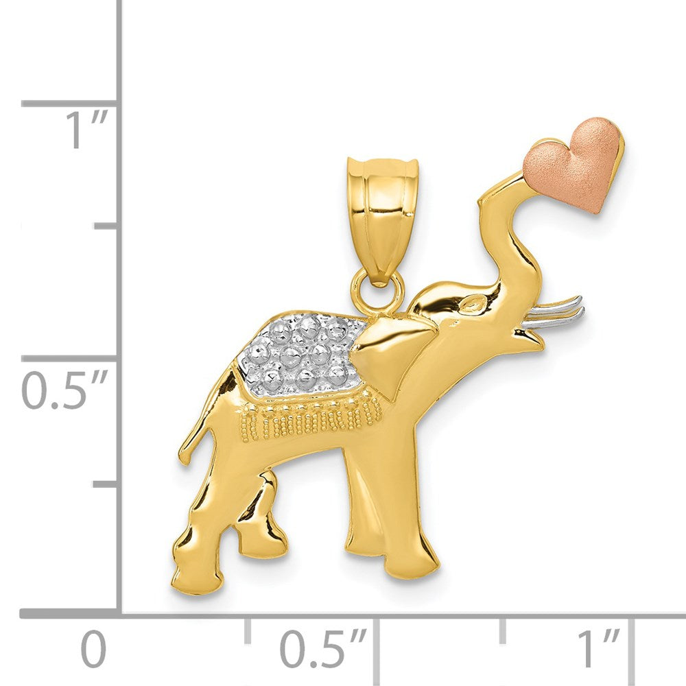 14k Two-tone w/White Rhodium Elephant w/Heart Pendant