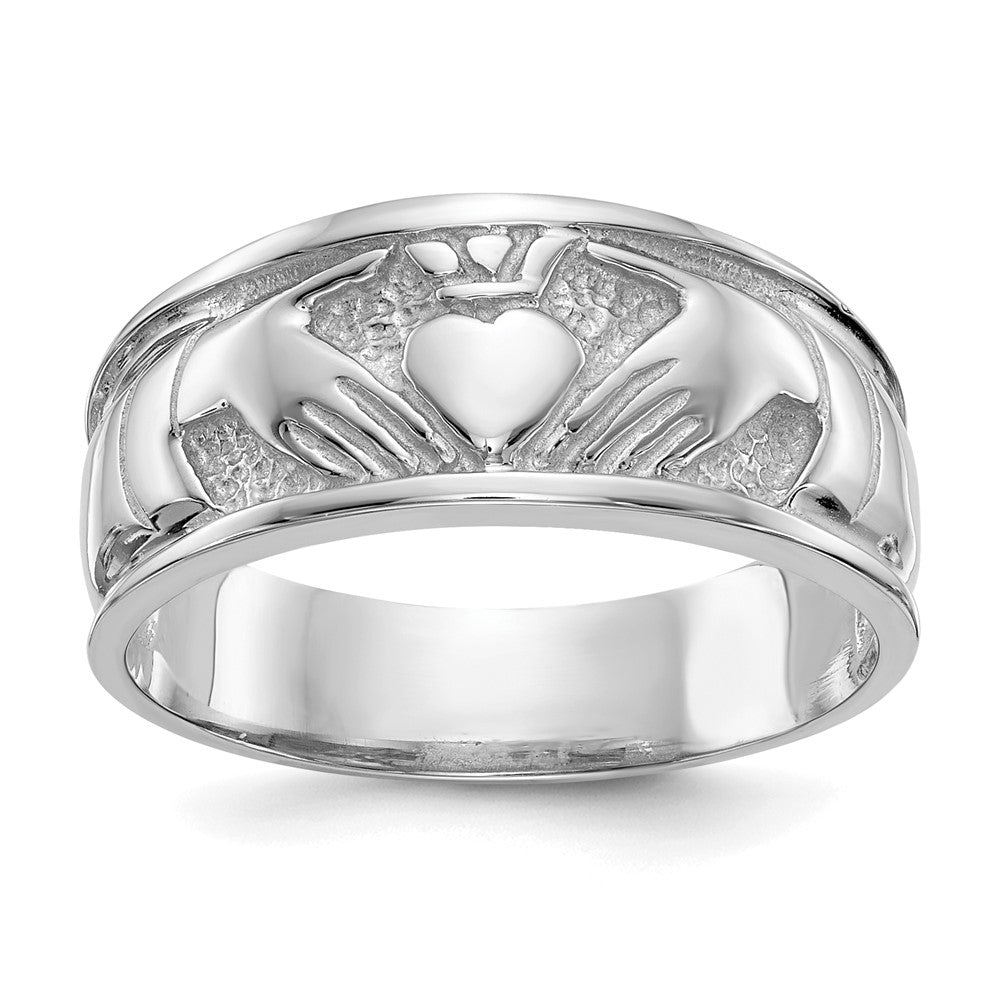 14k White Gold Polished Claddagh Band
