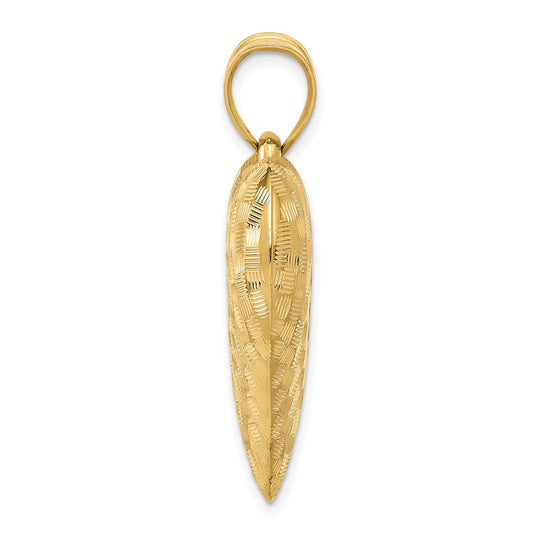 14K Polished Basket Weave Pattern 3-D Heart Pendant