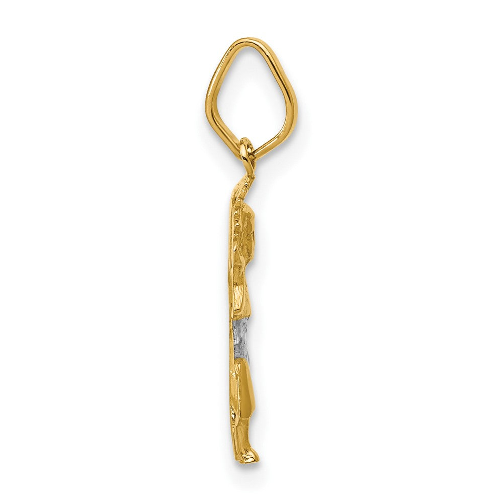 14k with Rhodium D/C Polished Jesus Pendant