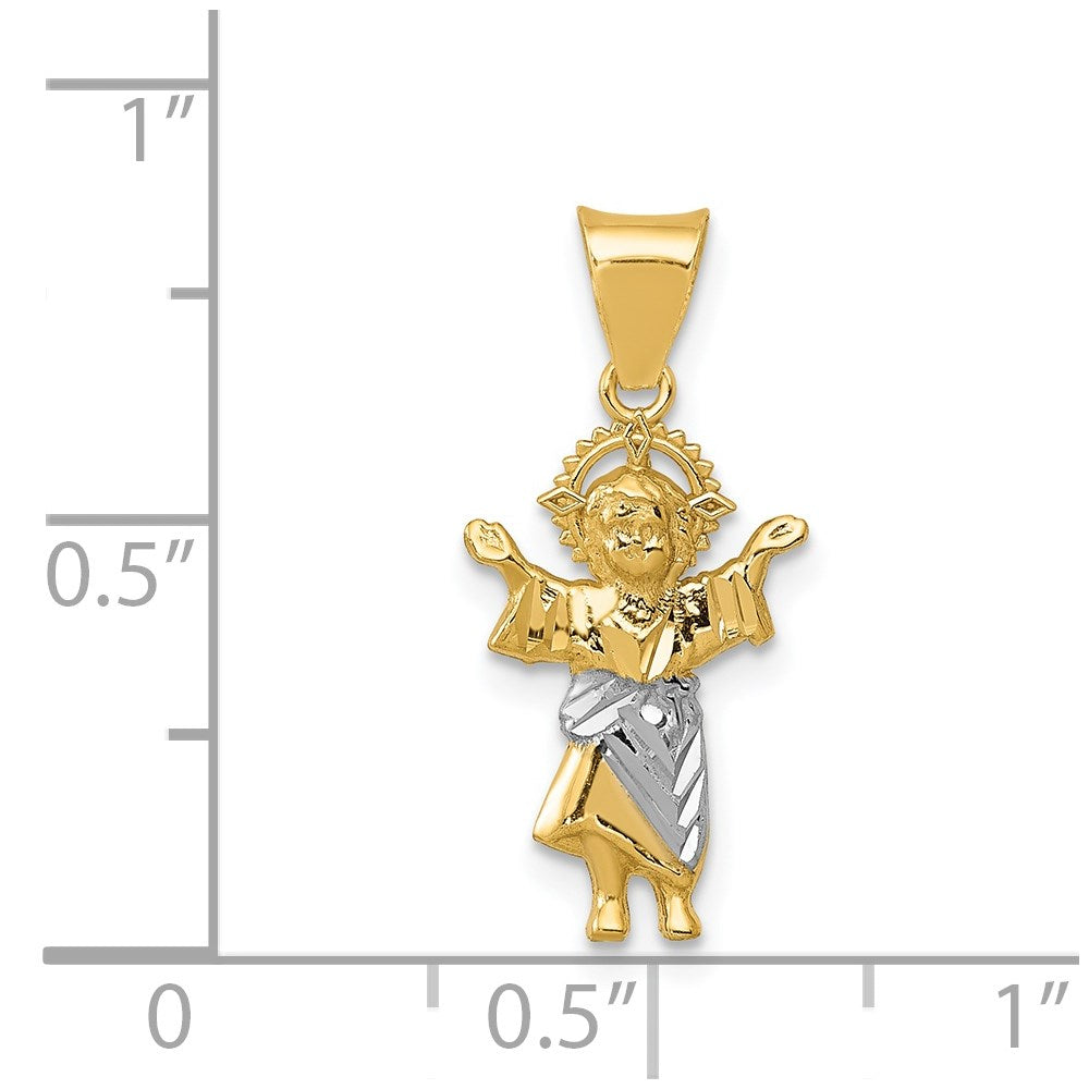 14k with Rhodium D/C Polished Jesus Pendant