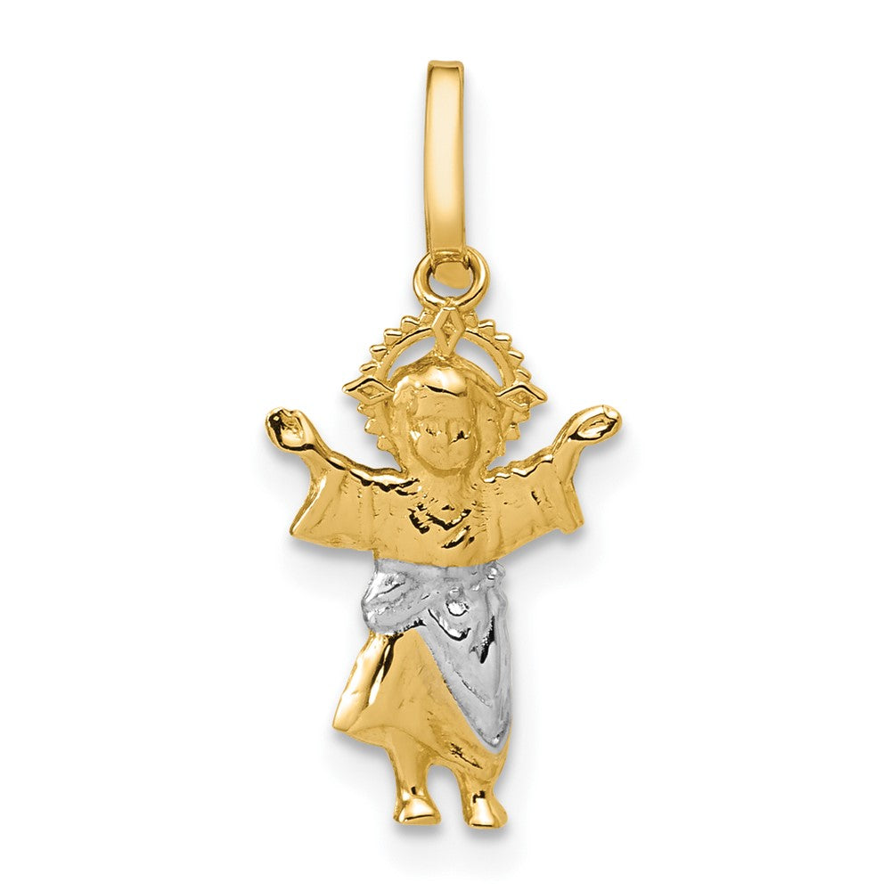 14k with Rhodium D/C Polished Jesus Pendant