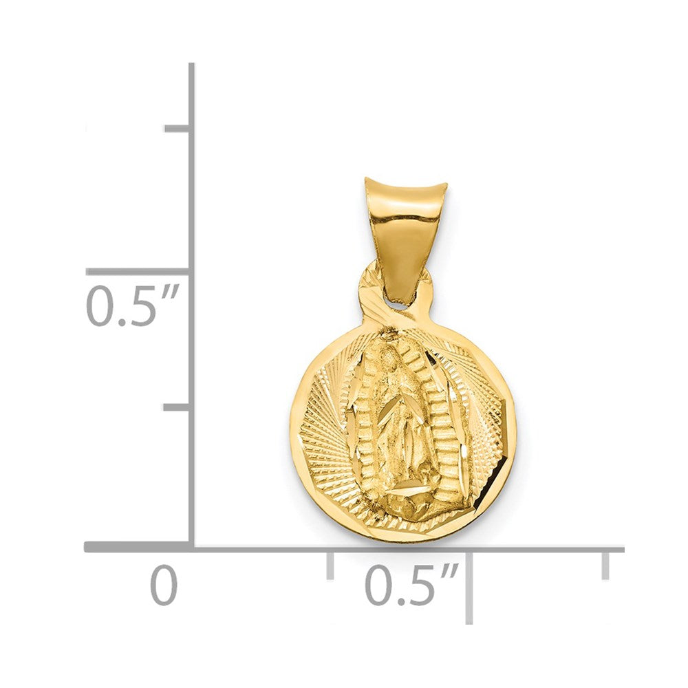 14K w/Rhodium Polished D/C Of Guadalupe Circle Pendant