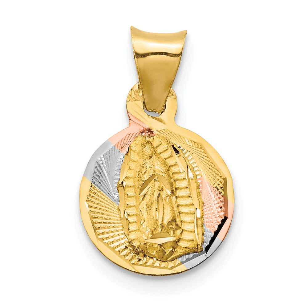 14K w/Rhodium Polished D/C Of Guadalupe Circle Pendant
