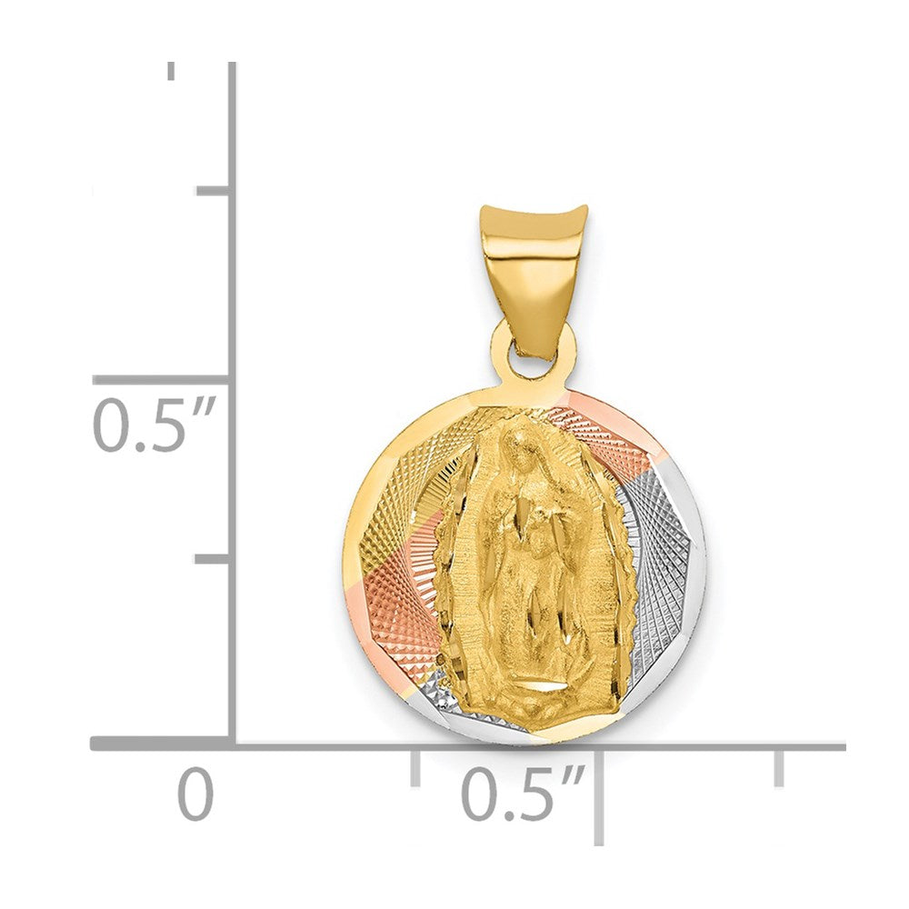 14K w/Rhodium Polished D/C Of Guadalupe Circle Pendant