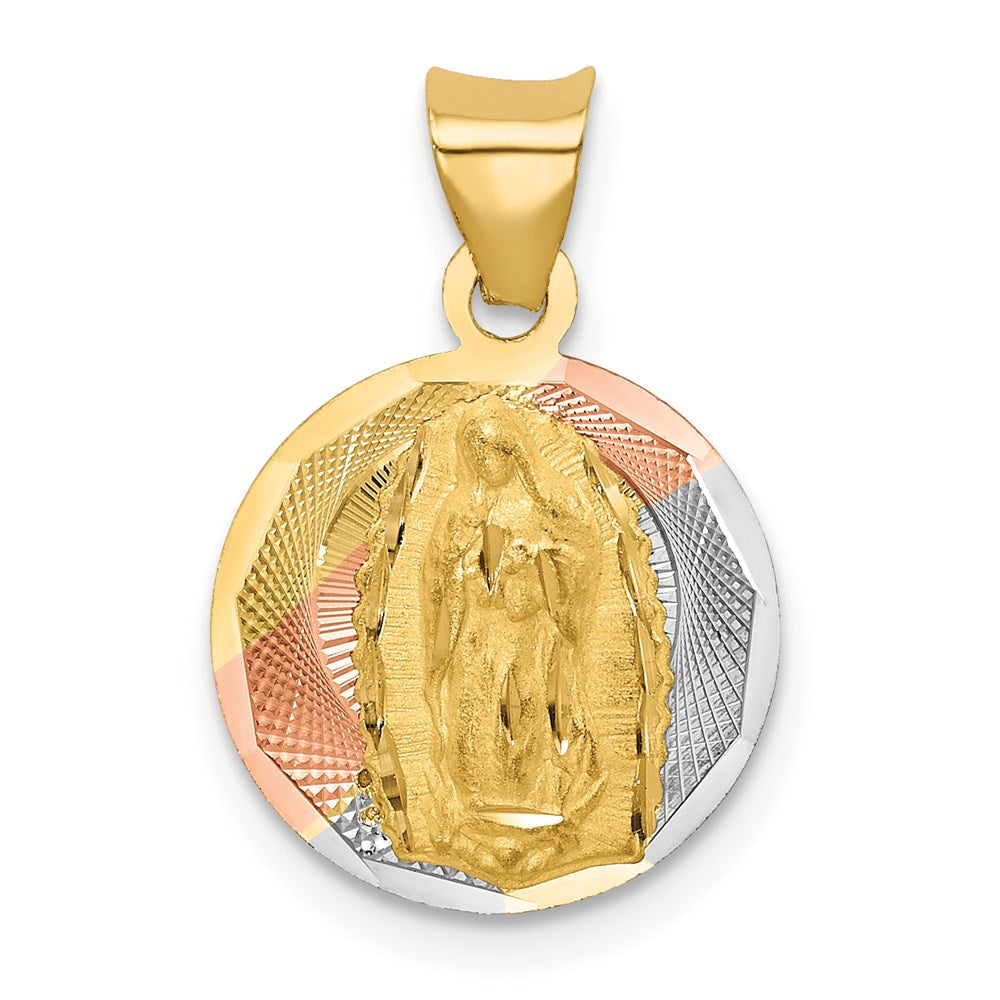 14K w/Rhodium Polished D/C Of Guadalupe Circle Pendant