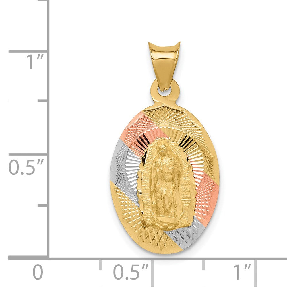 14K w/Rhodium D/C Of Guadalupe Oval Pendant
