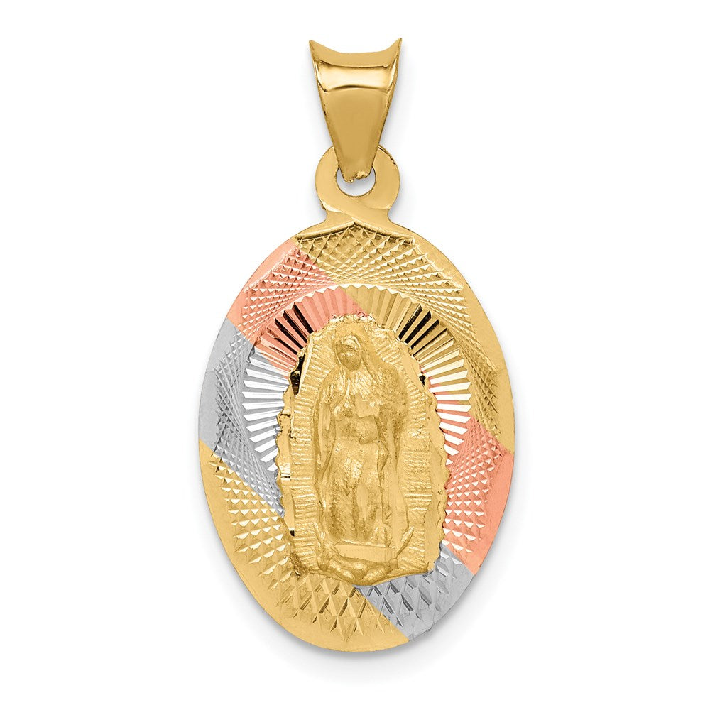 14K w/Rhodium D/C Of Guadalupe Oval Pendant