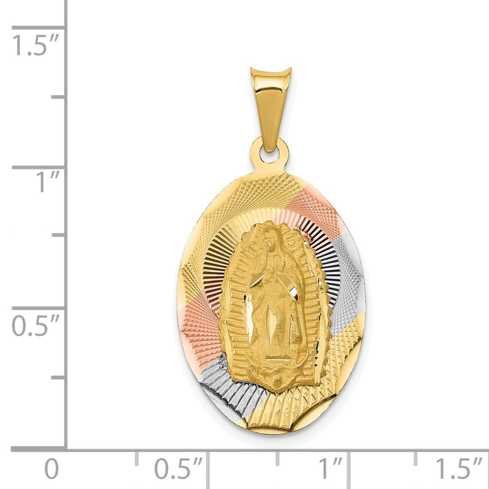 14K w/Rhodium D/C Of Guadalupe Oval Pendant