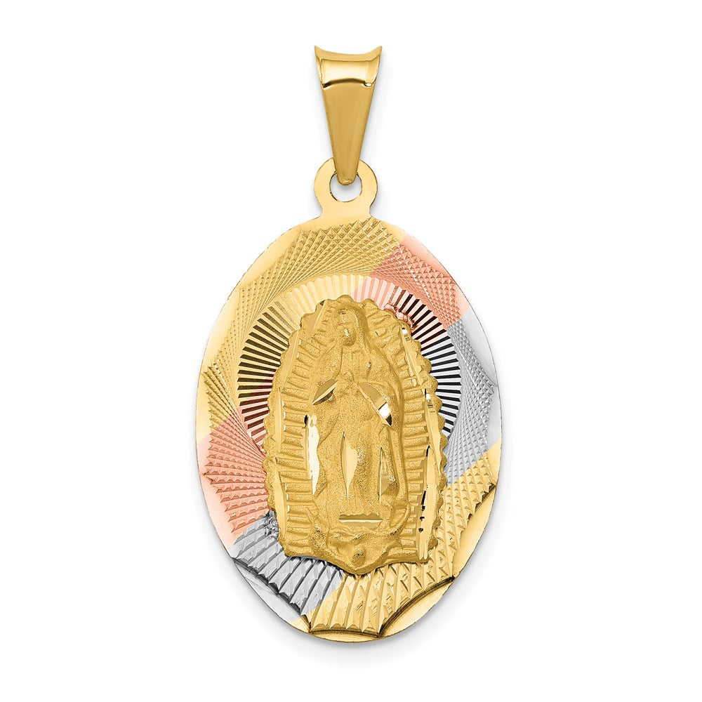 14K w/Rhodium D/C Of Guadalupe Oval Pendant