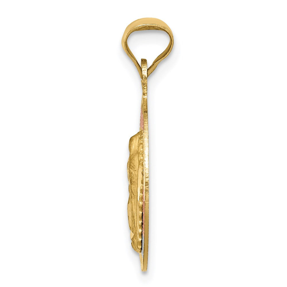14K w/Rhodium Polished D/C Of Guadalupe Circle Pendant