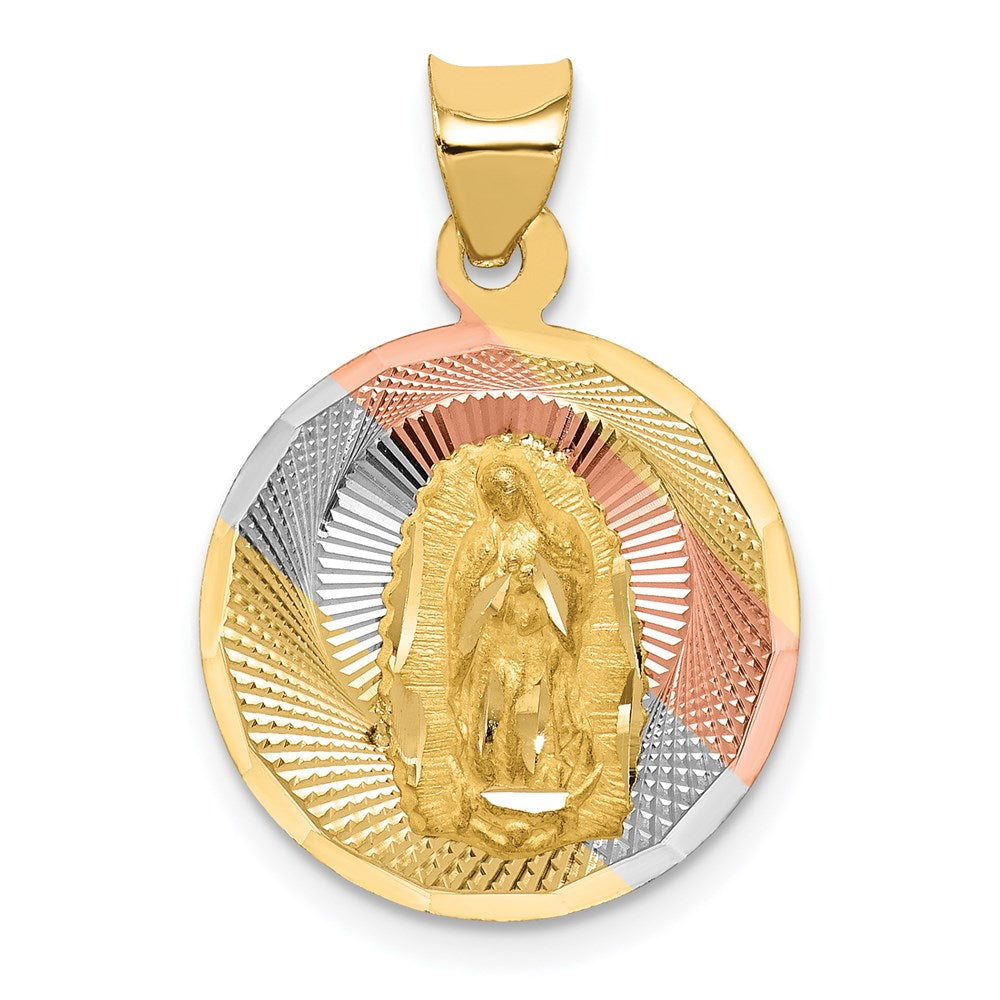 14K w/Rhodium Polished D/C Of Guadalupe Circle Pendant