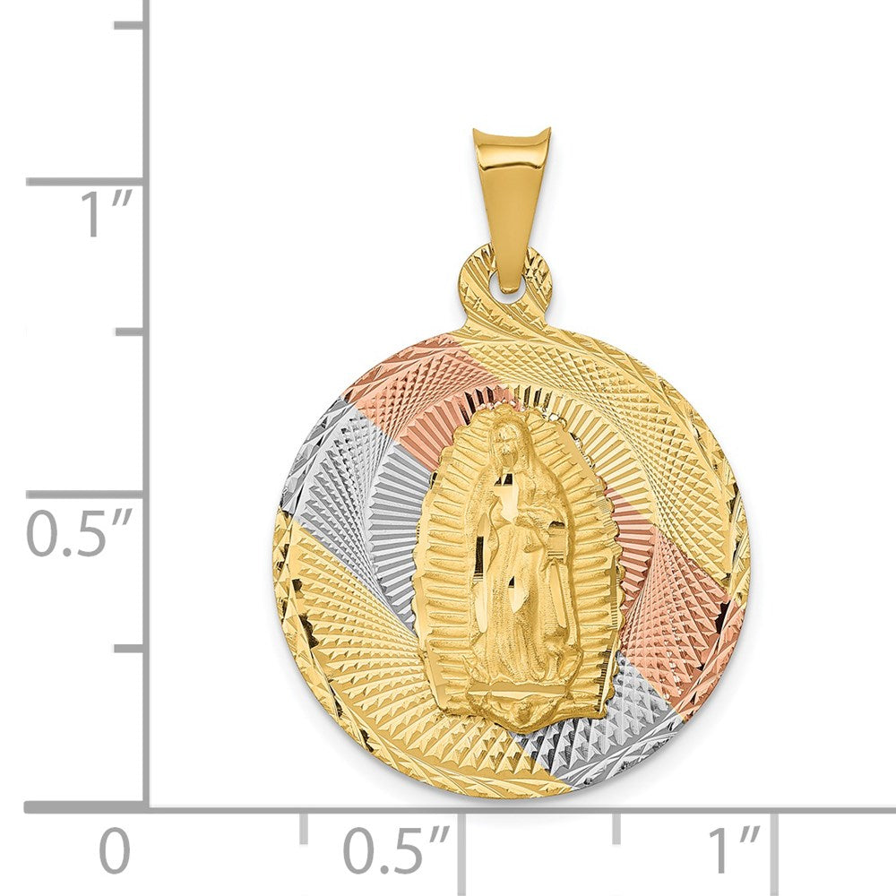 14K w/Rhodium Polished D/C Of Guadalupe Circle Pendant