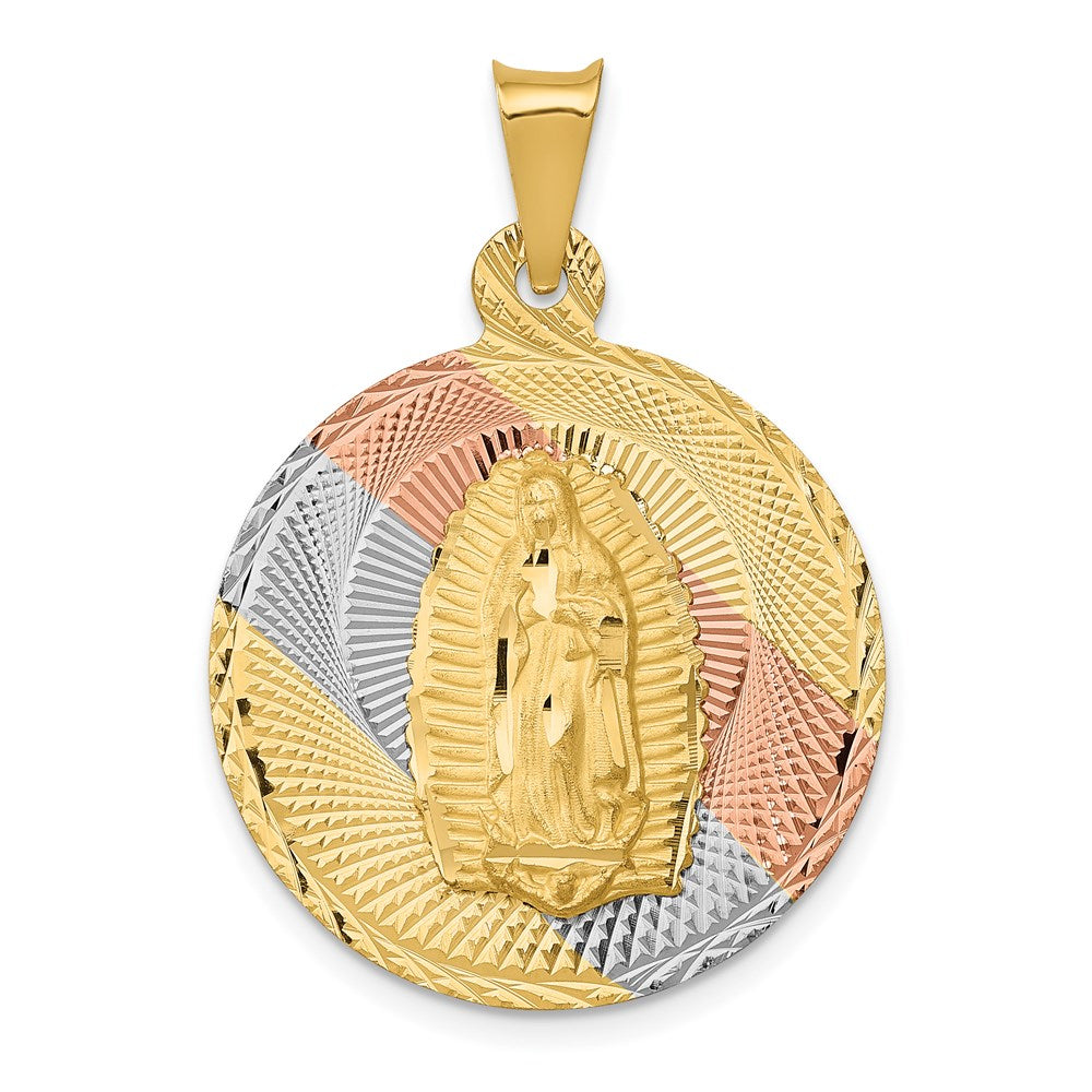 14K w/Rhodium Polished D/C Of Guadalupe Circle Pendant
