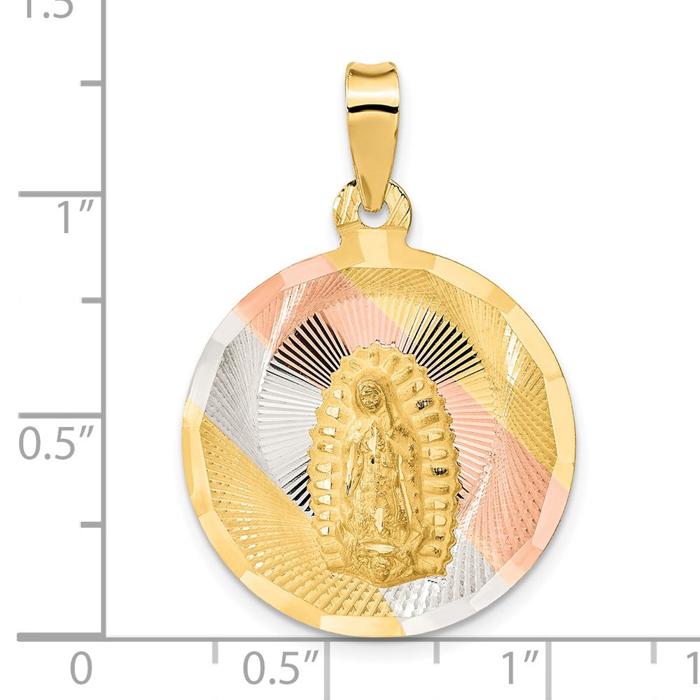 14K w/Rhodium Polished D/C Of Guadalupe Circle Pendant