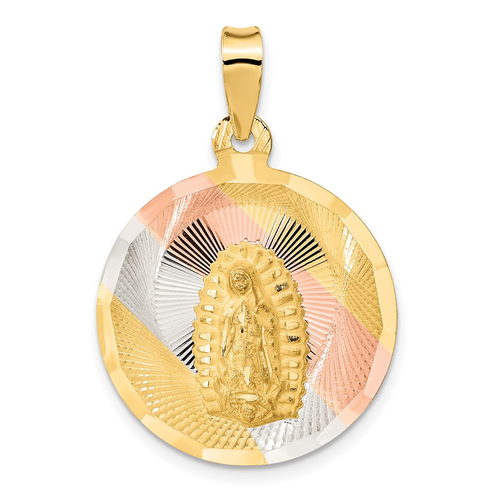 14K w/Rhodium Polished D/C Of Guadalupe Circle Pendant