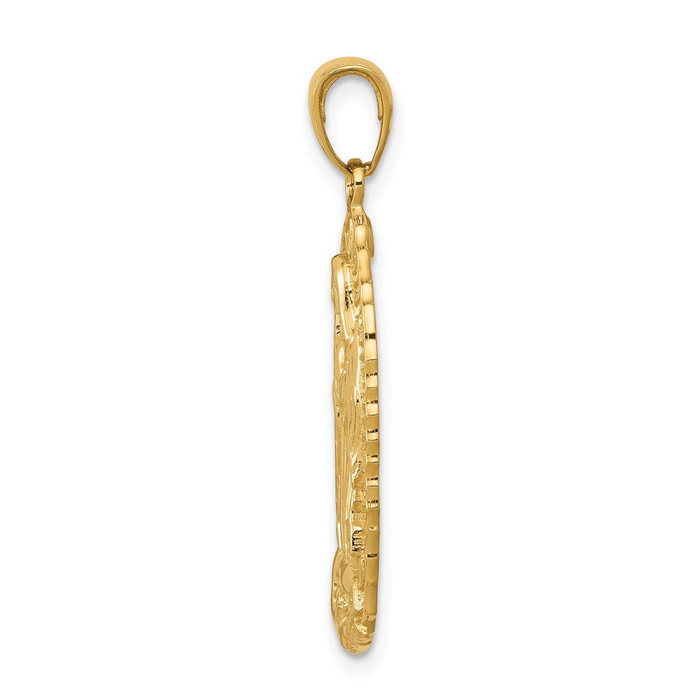 14K Polished Our Of Guadalupe Oval Disc Engraved Pendant