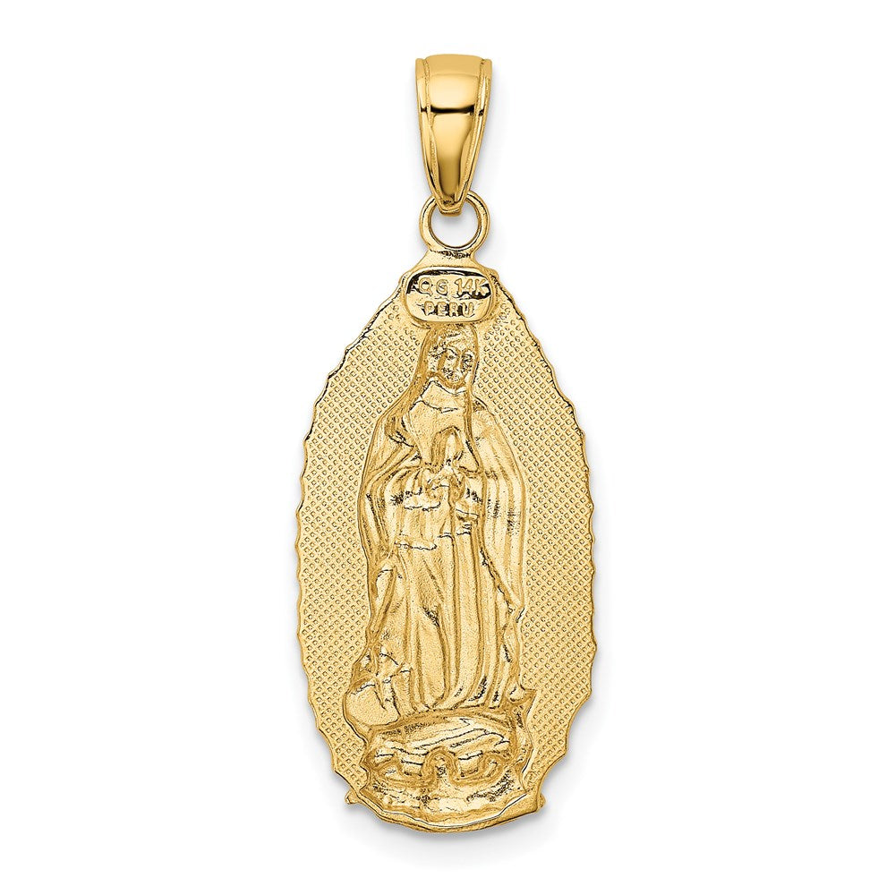 14K Polished Our Of Guadalupe Oval Disc Engraved Pendant