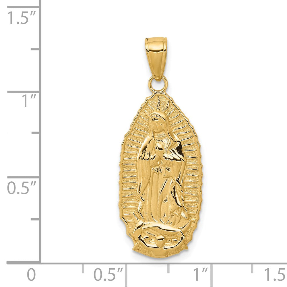 14K Polished Our Of Guadalupe Oval Disc Engraved Pendant