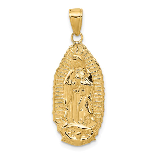 14K Polished Our Of Guadalupe Oval Disc Engraved Pendant