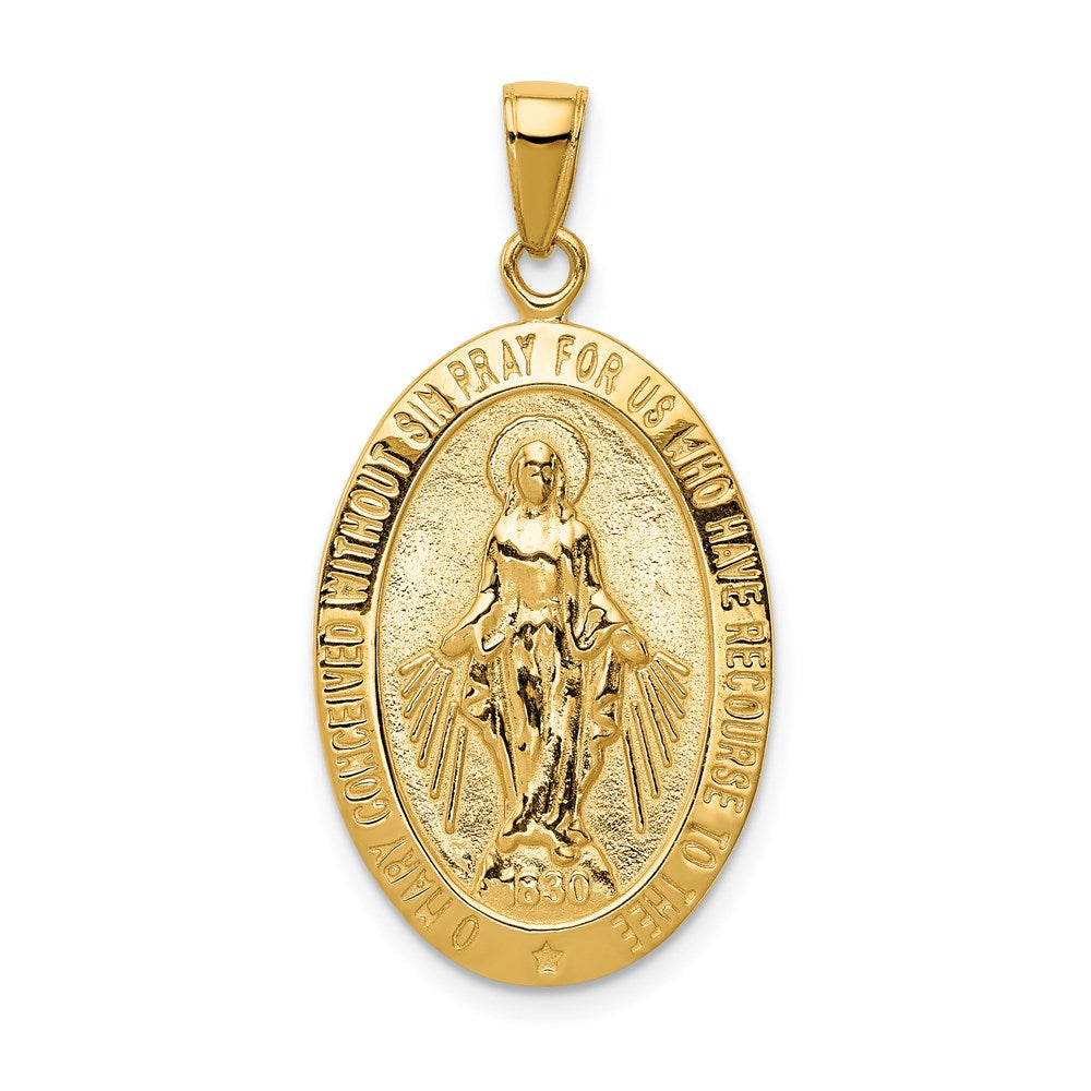 14K Gold Satin and Polished Finish Virgin Mary Medal Pendant