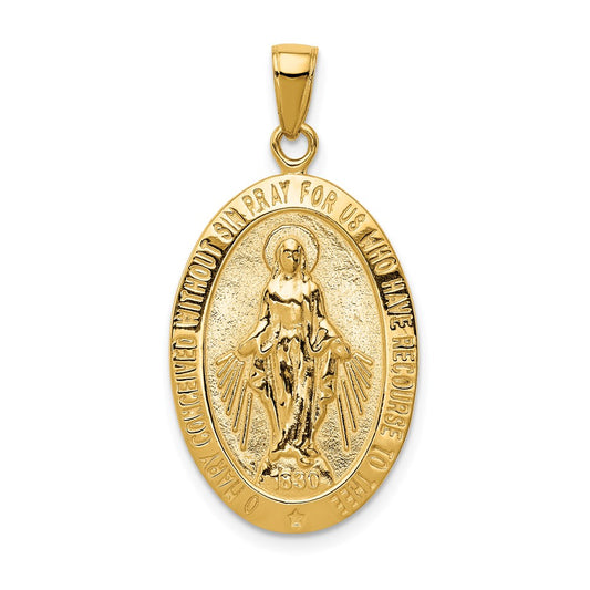 14K Gold Satin and Polished Finish Virgin Mary Medal Pendant