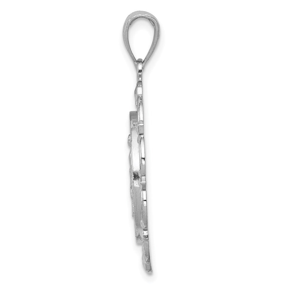 14K White Gold Virgin Mary Medal With Scallop Frame Pendant