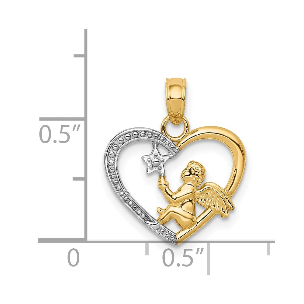 14K w/Rhodium Angel in Heart w/ Star Pendant