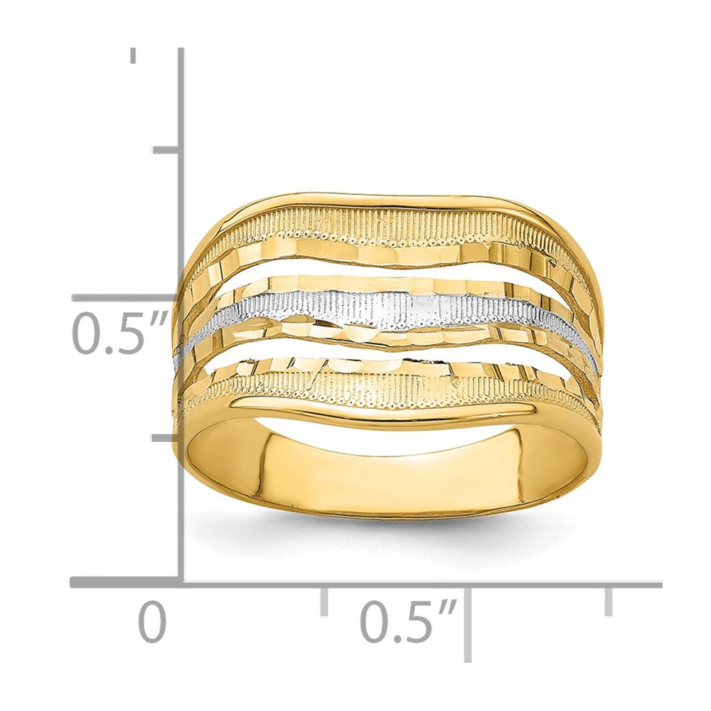 14K with Rhodium Polished Triple Wave Cut-out Ring